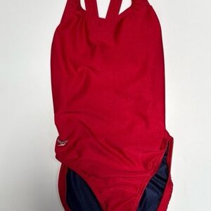 Speedo One Piece Red and Navy Swimsuit